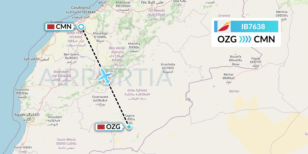 IB7638 Iberia Flight Map: Zagora to Casablanca