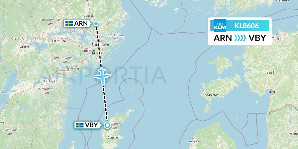 KL8606 KLM Flight Map: Stockholm to Visby