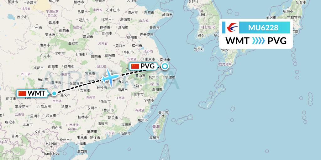MU6228 China Eastern Airlines Flight Map: Zunyi to Shanghai