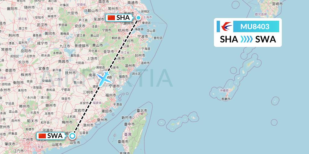 MU8403 China Eastern Airlines Flight Map: Shanghai to Jieyang