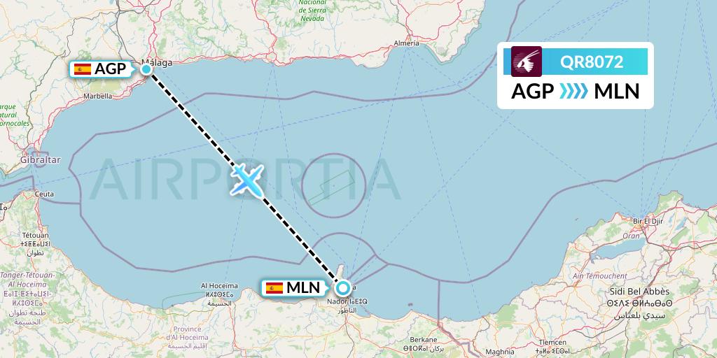 QR8072 Qatar Airways Flight Map: Malaga to Melilla