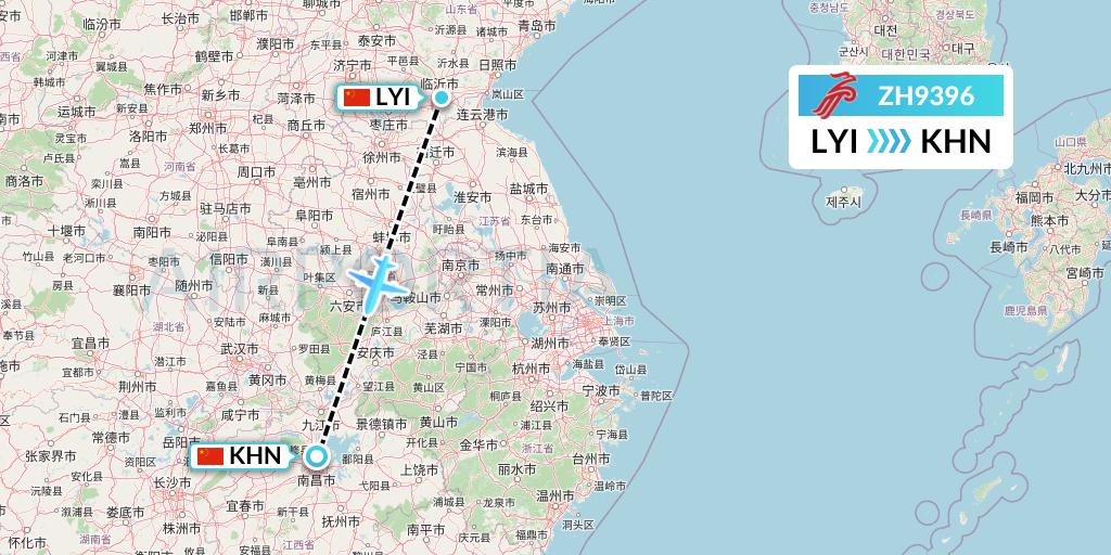 ZH9396 Shenzhen Airlines Flight Map: Linyi to Nanchang