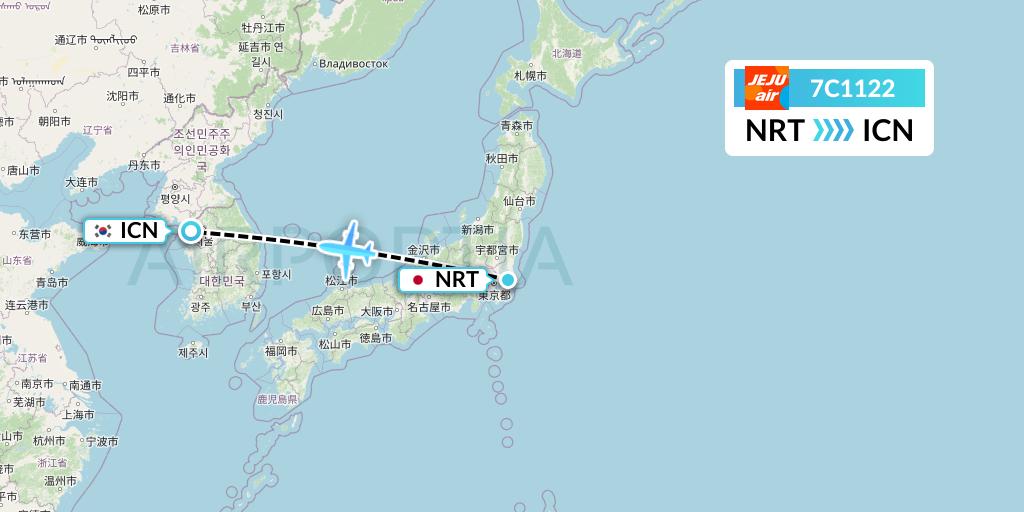 7C1122 Jeju Air Flight Map: Tokyo to Seoul