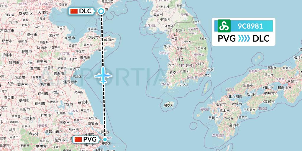 9C8981 Spring Airlines Flight Map: Shanghai to Dalian