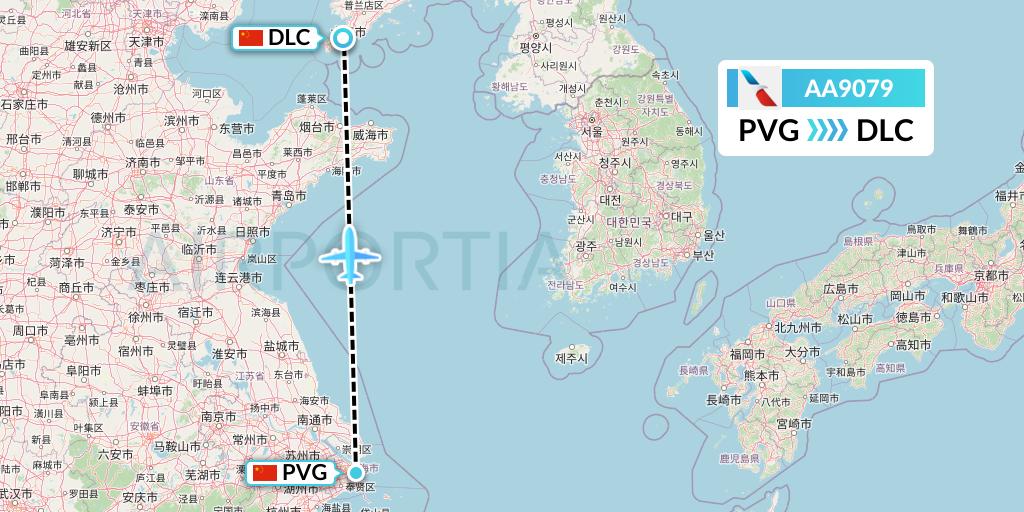 AA9079 American Airlines Flight Map: Shanghai to Dalian