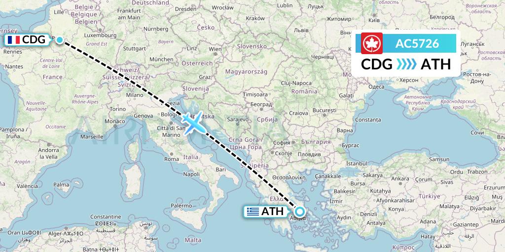 AC5726 Air Canada Flight Map: Paris to Athens