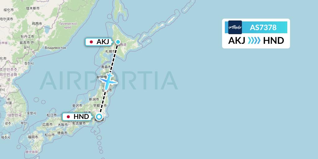 AS7378 Alaska Airlines Flight Map: Asahikawa to Tokyo
