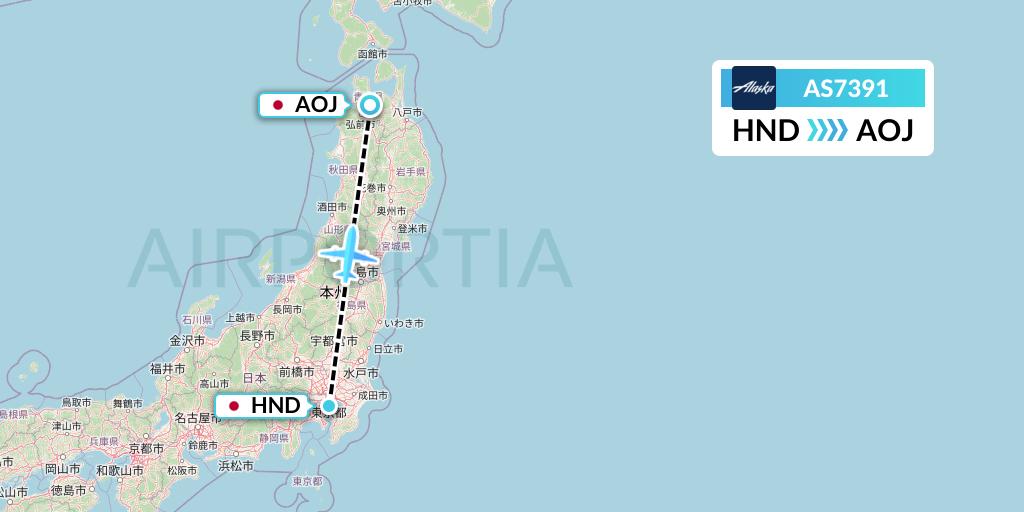 AS7391 Alaska Airlines Flight Map: Tokyo to Aomori