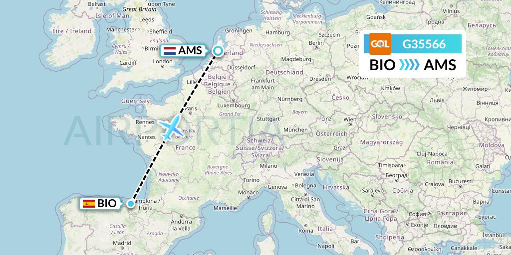 G35566 GOL Transportes Aeros Flight Map: Bilbao to Amsterdam