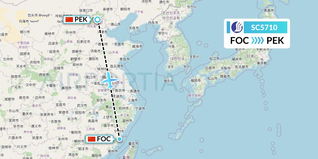 SC5710 Shandong Airlines Flight Map: Fuzhou to Beijing