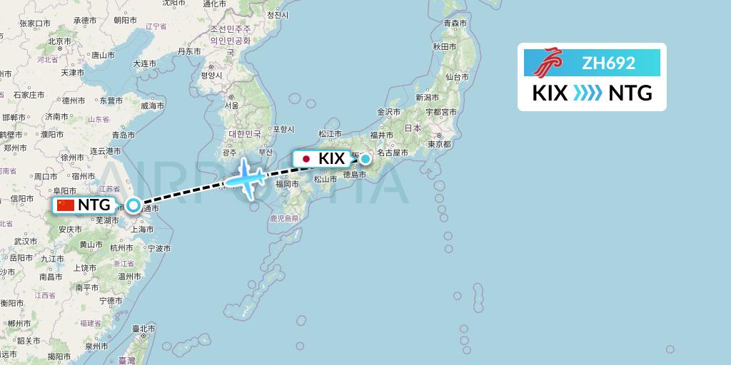 ZH692 Shenzhen Airlines Flight Map: Osaka to Nantong
