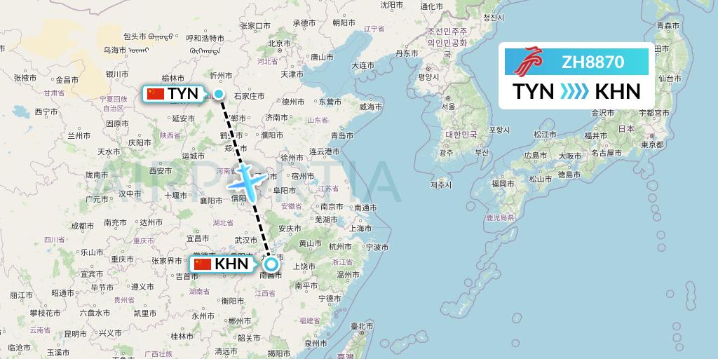ZH8870 Shenzhen Airlines Flight Map: Taiyuan to Nanchang