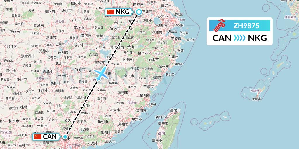 ZH9875 Shenzhen Airlines Flight Map: Guangzhou to Nanjing