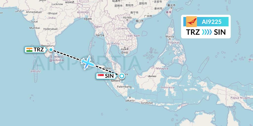 AI9225 Air India Flight Map: Tiruchirapalli to Singapore