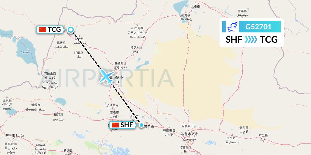 G52701 China Express Airlines Flight Map: Shihezi to Tacheng