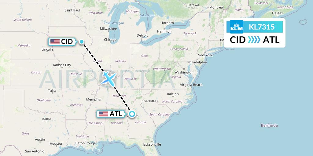 KL7315 Flight Status KLM Cedar Rapids to Atlanta (KLM7315)