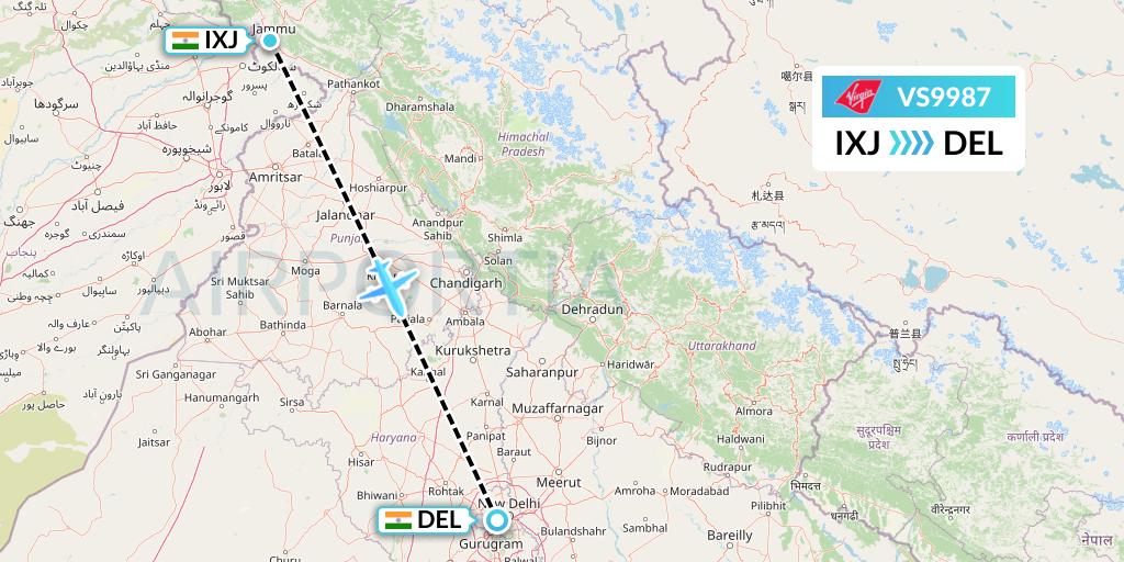 VS9987 Virgin Atlantic Airways Flight Map: Jammu to Delhi