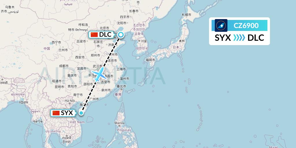 CZ6900 China Southern Airlines Flight Map: Sanya to Dalian