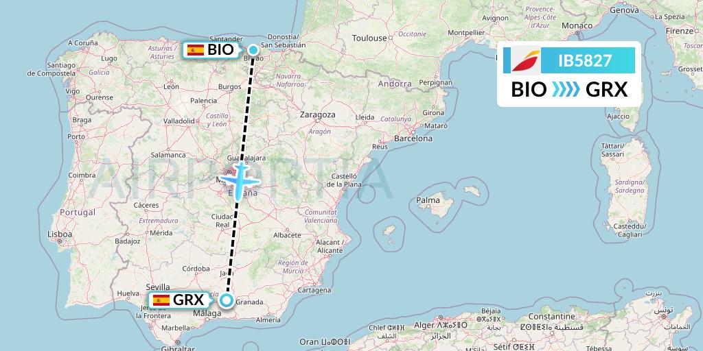 IB5827 Iberia Flight Map: Bilbao to Granada