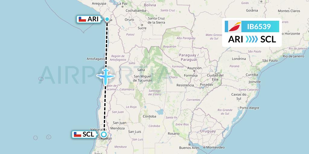 IB6539 Iberia Flight Map: Arica to Santiago
