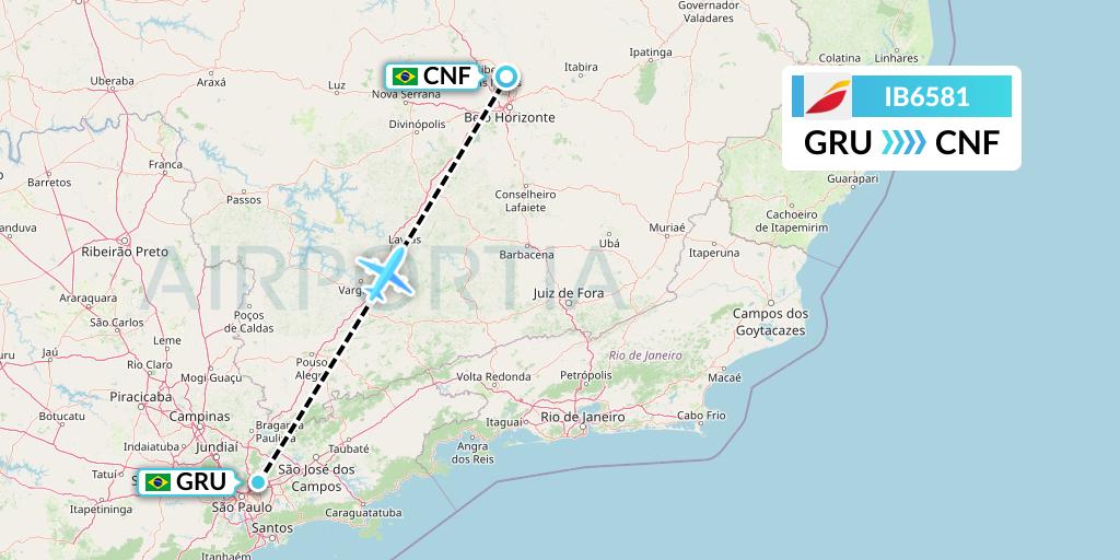 IB6581 Iberia Flight Map: Sao Paulo to Belo Horizonte