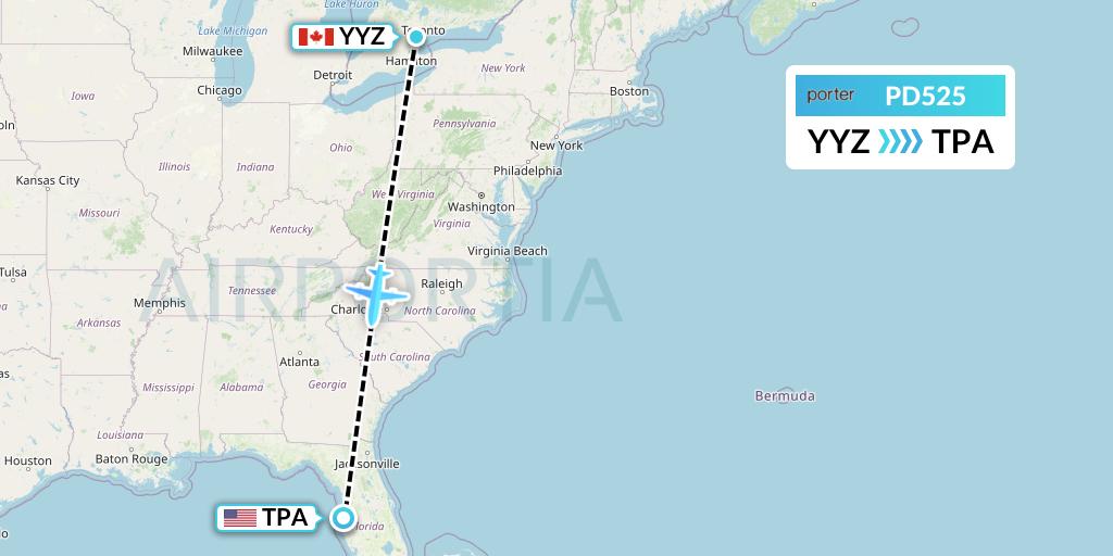 PD525 Flight Status Porter Airlines Toronto to Tampa (POE525)