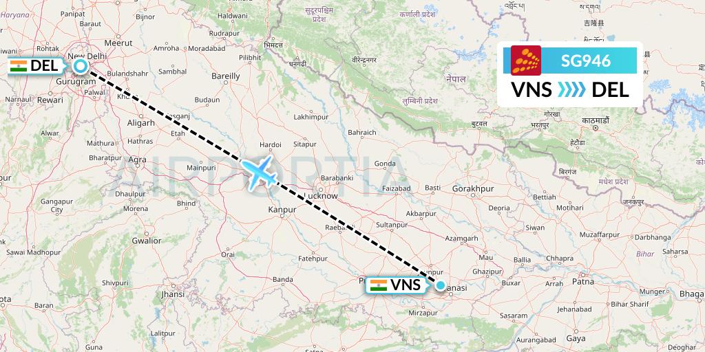 SG946 SpiceJet Flight Map: Varanasi to Delhi
