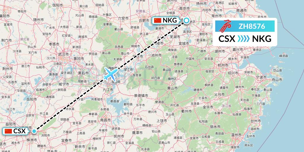 ZH8576 Shenzhen Airlines Flight Map: Changsha to Nanjing