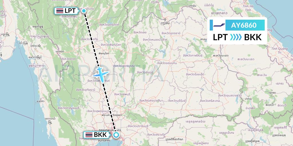 AY6860 Finnair Flight Map: Lampang to Bangkok