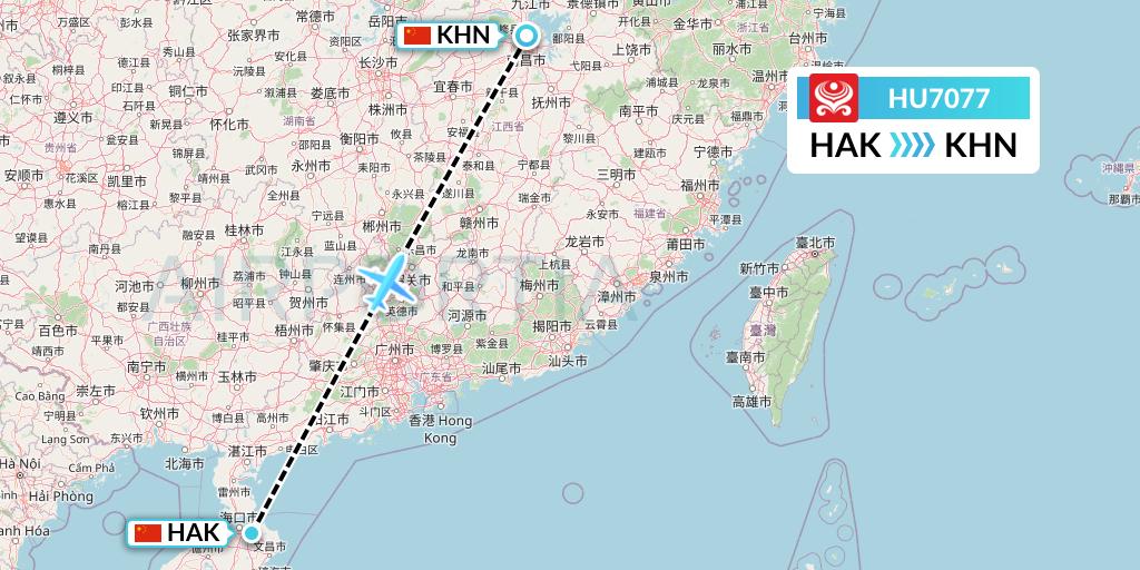 HU7077 Hainan Airlines Flight Map: Haikou to Nanchang