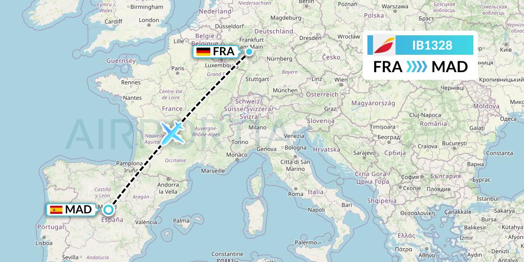 IB1328 Iberia Flight Map: Frankfurt to Madrid
