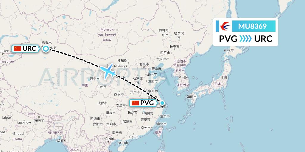 MU8369 China Eastern Airlines Flight Map: Shanghai to Urumqi