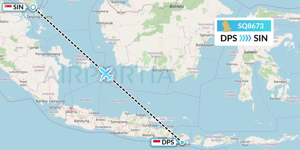SQ8673 Singapore Airlines Flight Map: Denpasar to Singapore