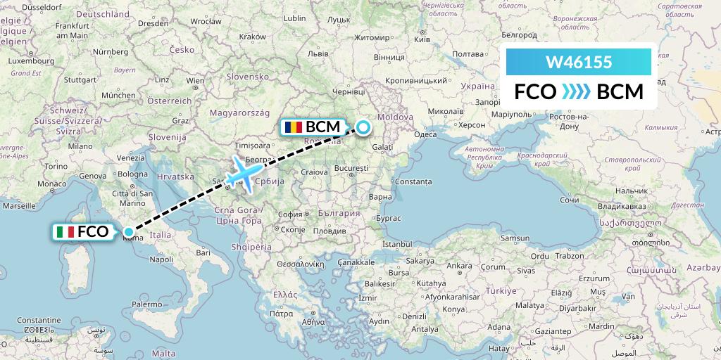 W46155 Wizz Air Malta Flight Map: Rome to Bacau