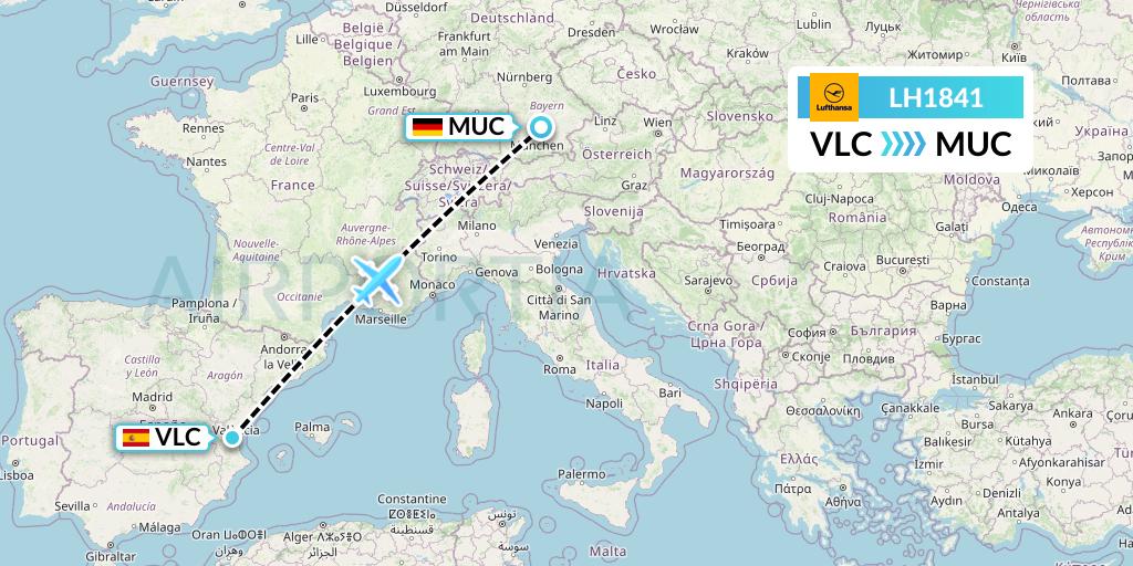 LH1841 Lufthansa Flight Map: Valencia to Munich