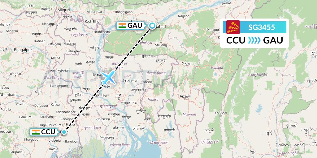 SG3455 SpiceJet Flight Map: Kolkata to Guwahati