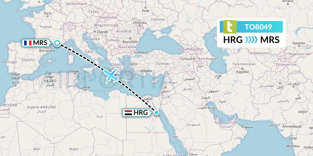 TO8049 Transavia France Flight Map: Hurghada to Marseille