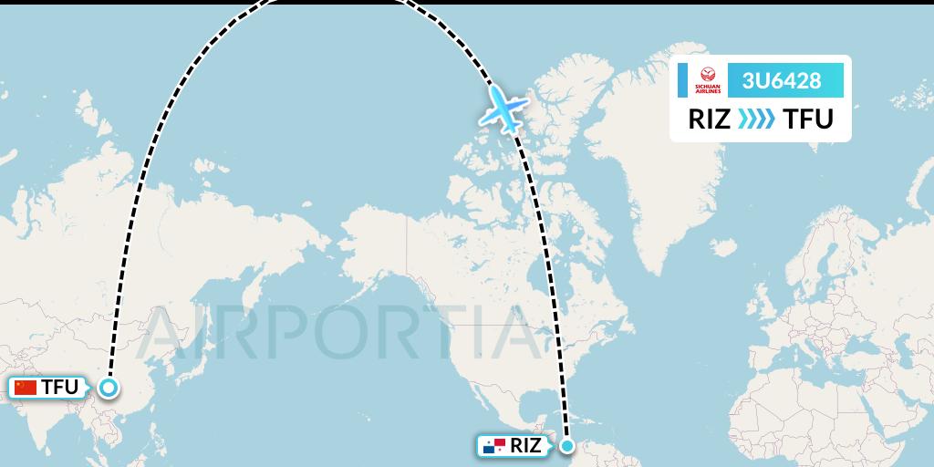 3U6428 Sichuan Airlines Flight Map: Rio Alzucar to Chengdu