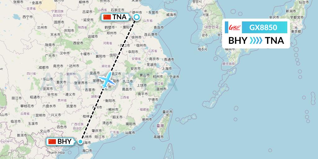 GX8850 GX Airlines Flight Map: Beihai to Jinan