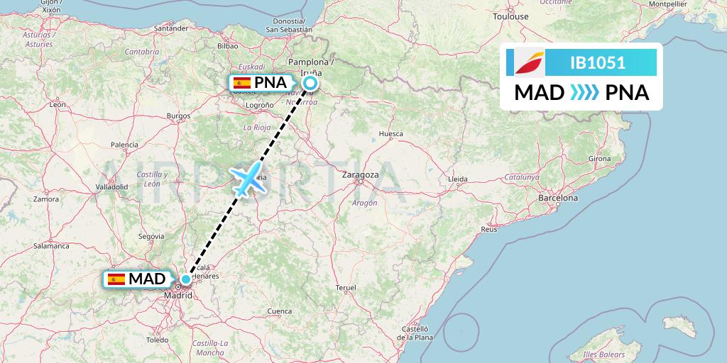 IB1051 Iberia Flight Map: Madrid to Pamplona