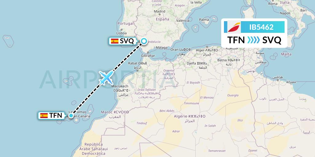 IB5462 Iberia Flight Map: Tenerife to Seville