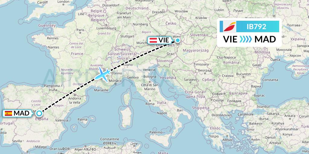 IB792 Iberia Flight Map: Vienna to Madrid