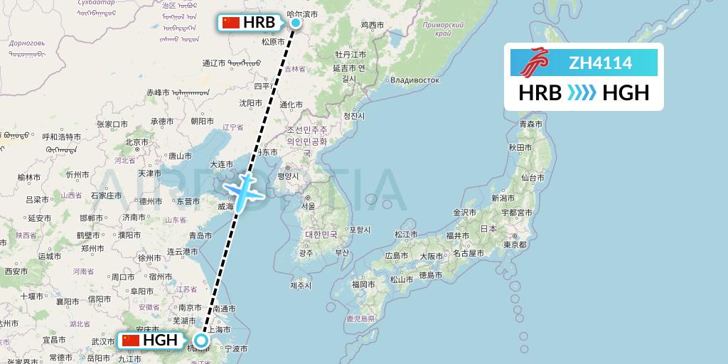 ZH4114 Shenzhen Airlines Flight Map: Harbin to Hangzhou