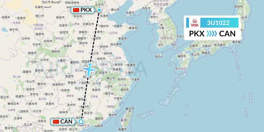 3U1022 Sichuan Airlines Flight Map: Beijing to Guangzhou