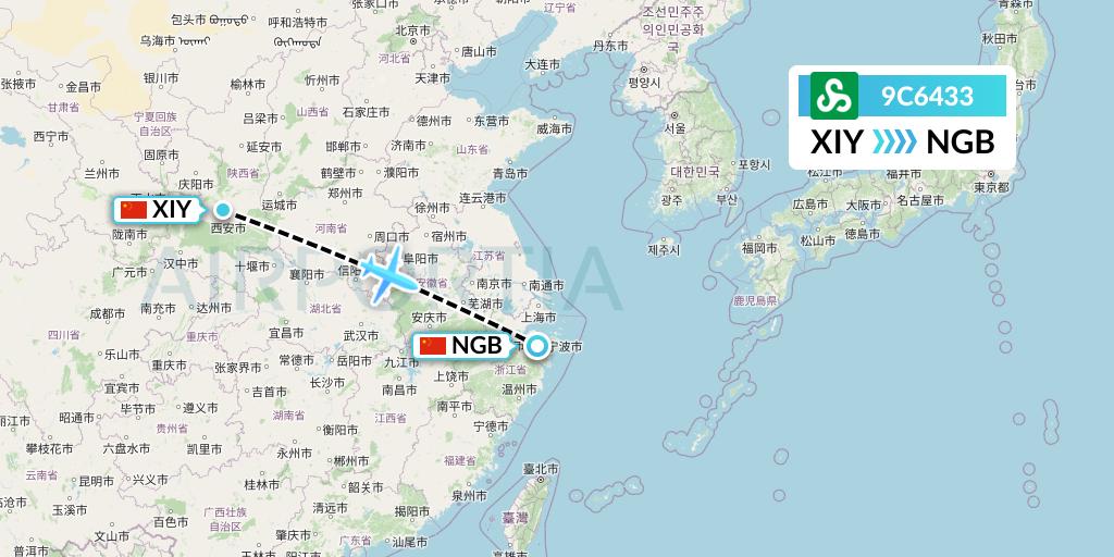 9C6433 Spring Airlines Flight Map: Xi'an to Ningbo