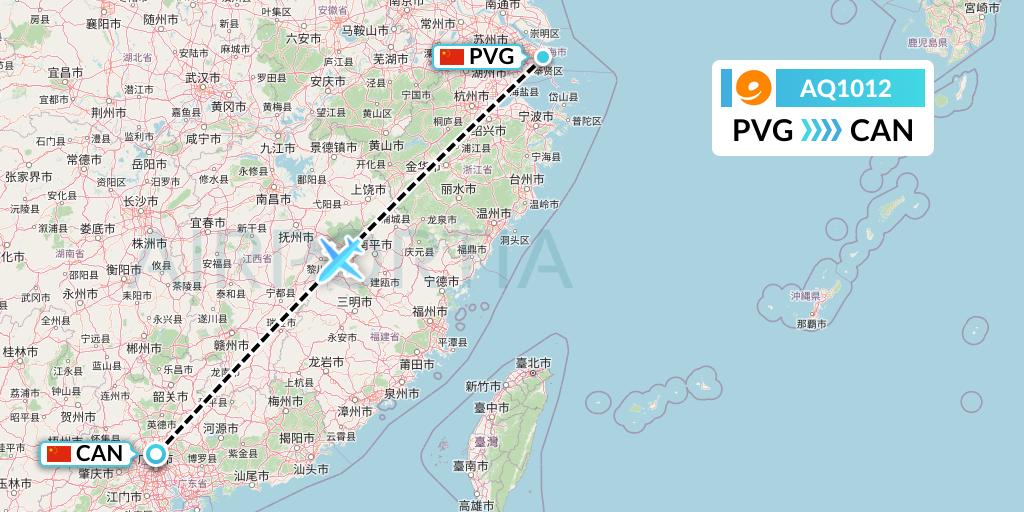 AQ1012 9 Air Flight Map: Shanghai to Guangzhou