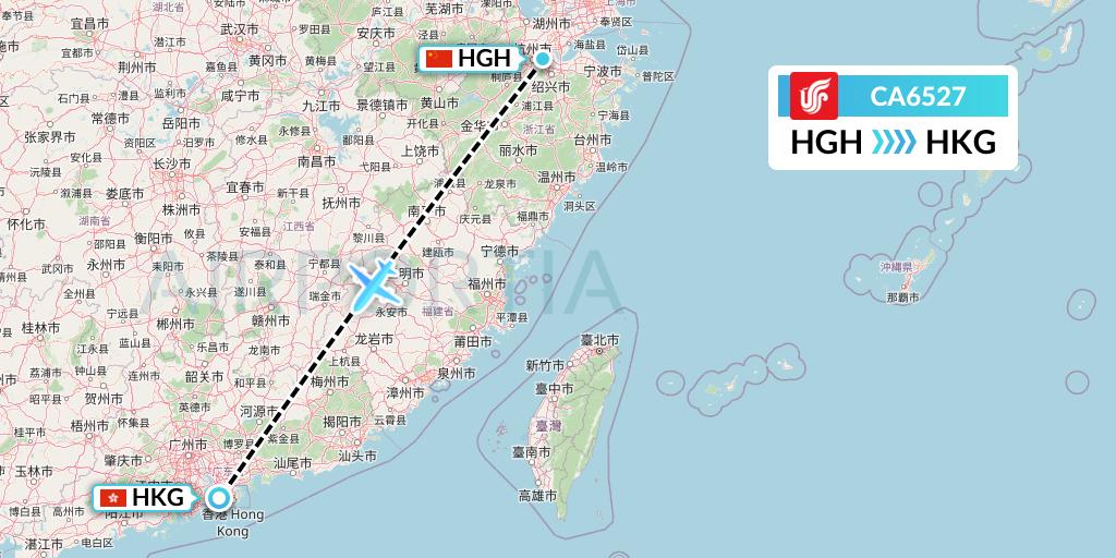 CA6527 Air China Flight Map: Hangzhou to Hong Kong