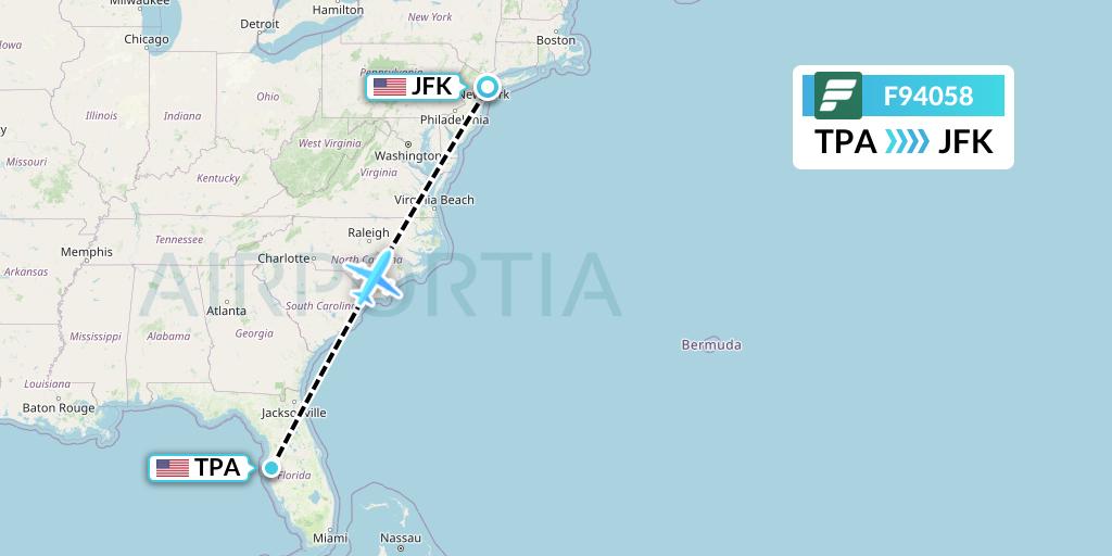 F94058 Frontier Airlines Flight Map: Tampa to New York