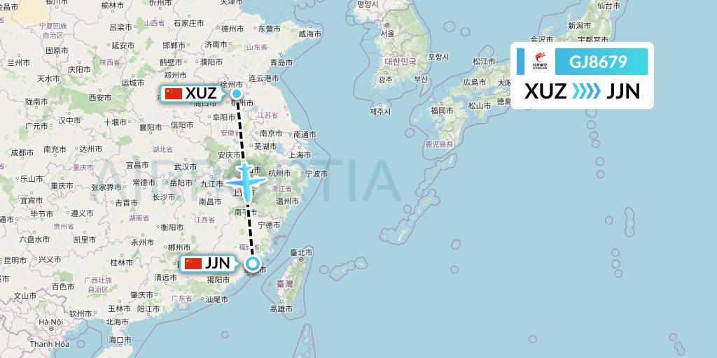 GJ8679 Loong Airlines Flight Map: Xuzhou to Jinjiang