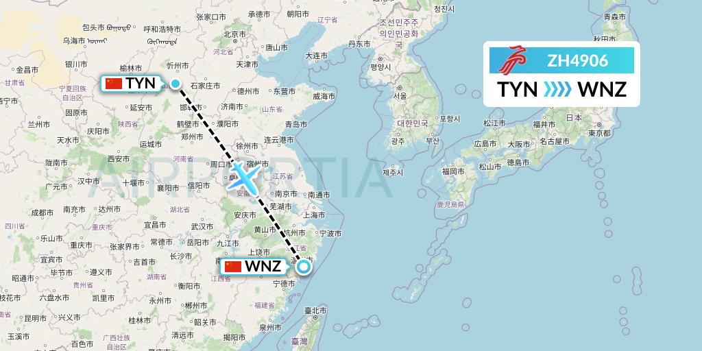 ZH4906 Shenzhen Airlines Flight Map: Taiyuan to Wenzhou